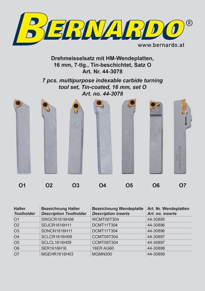 Bernardo turning chisel set with carbide inserts, 16 mm, set O